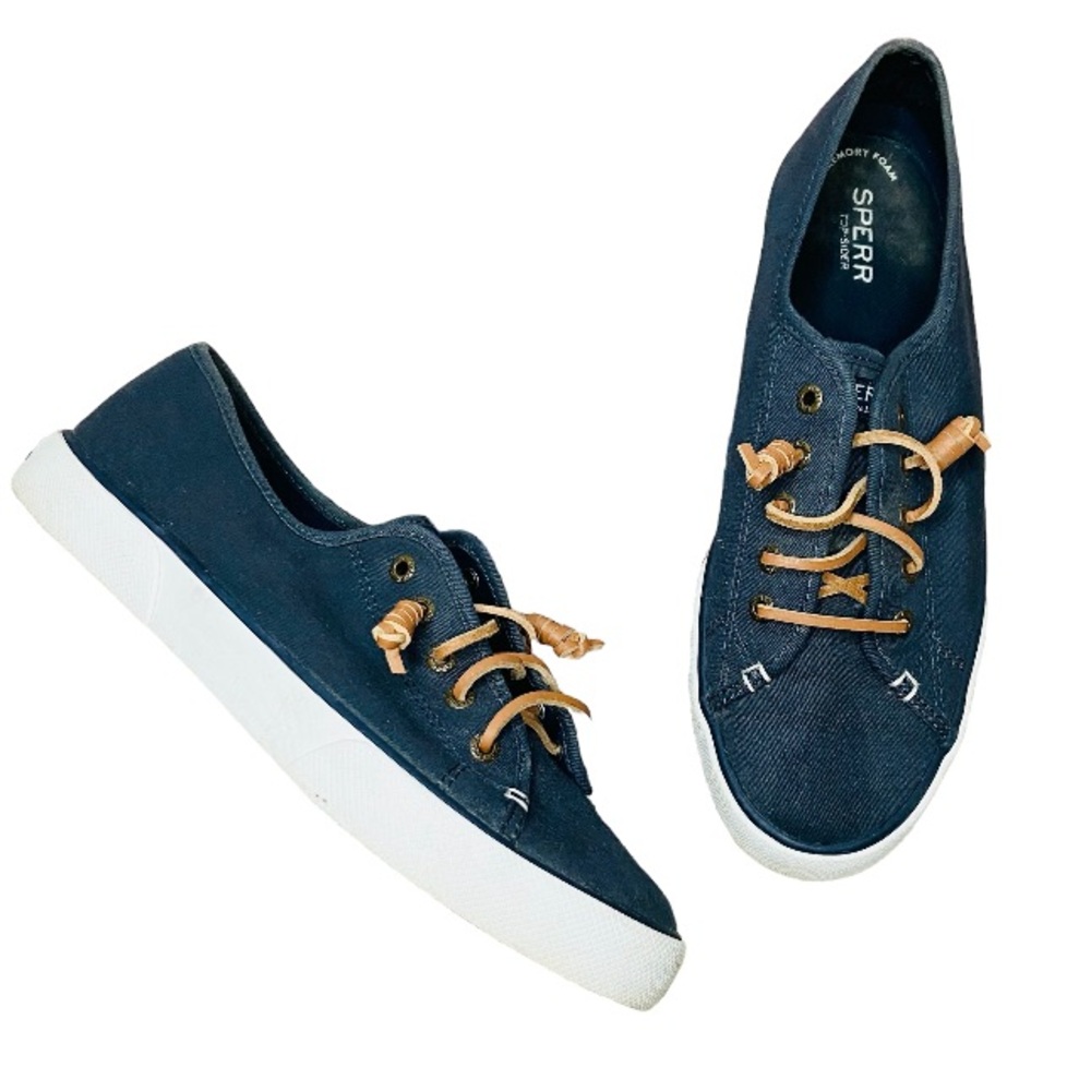 Sperry Top Sider Navy Blue Canvas Slip On Boat Shoe Loafer Size 8.5 M